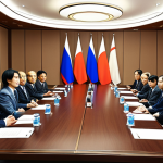 **

*   **Prompt:** A multinational business negotiation scene. Focus on cultural differences in non-verbal communication (gestures, eye contact), time perception, and hierarchy. Show subtle tension and potential misunderstandings between Russian and Japanese negotiators. Consider the setting: a modern conference room.

**
