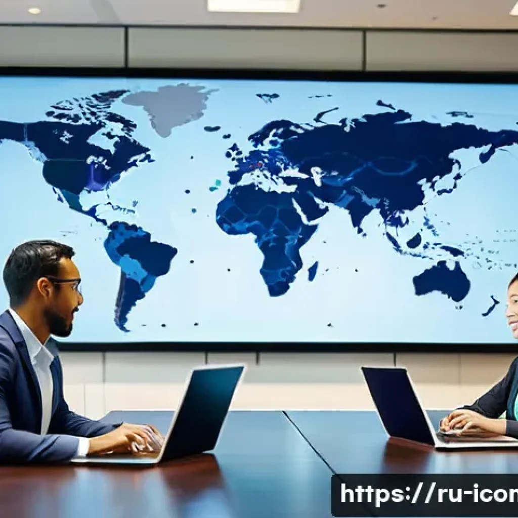 국제커뮤니케이션 관련 인기 직무 - A modern international business meeting scene showing multicultural professionals collaborating arou...