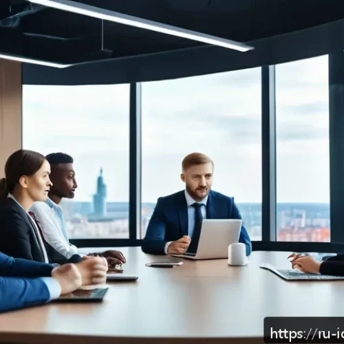 Home 31 국제커뮤니케이션 전문 자격과 취업 - A professional business setting in a modern Russian office with diverse colleagues engaged in a vide...