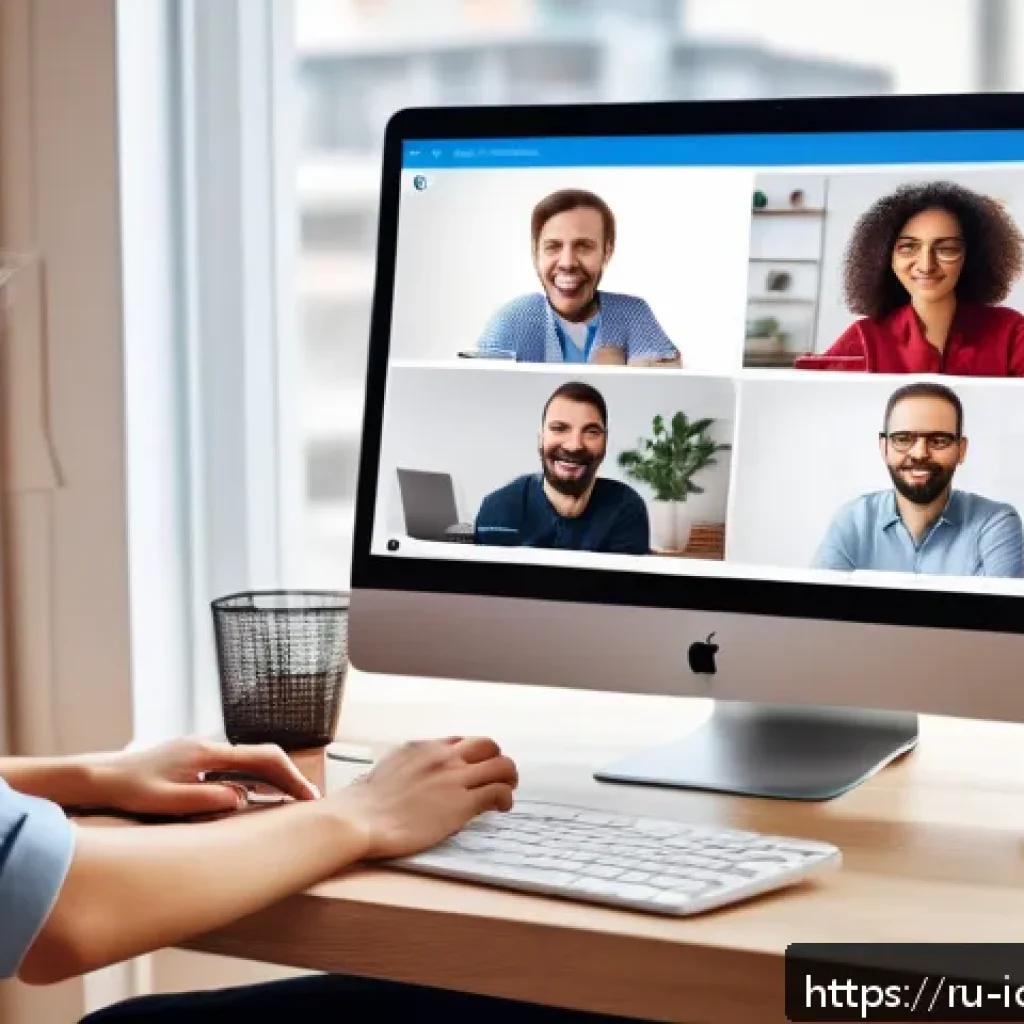 국제커뮤니케이션 협업 도구 사용법 - A modern remote work team collaborating via a sleek digital platform interface, showing diverse Russ...