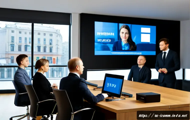 Home 17 국제커뮤니케이션 기술 혁신 - Photorealistic international video conference in a modern Moscow office, Russian business profession...